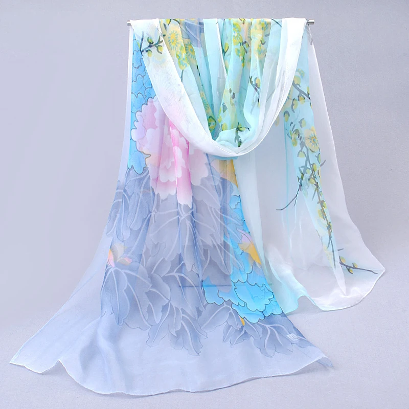 

flower print women's scarf 2019 new design long shawl printed cape silk chiffon tippet muffler hot sale polyester Scarves