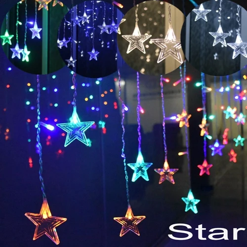 Декоративный светильник для занавесок в виде сосульки s 4 м ширина свисает 0,4-0,6 м Звезда Снежинка светодиодная гирлянда светильник для украшения свадеб и праздников - Испускаемый цвет: Star Shape