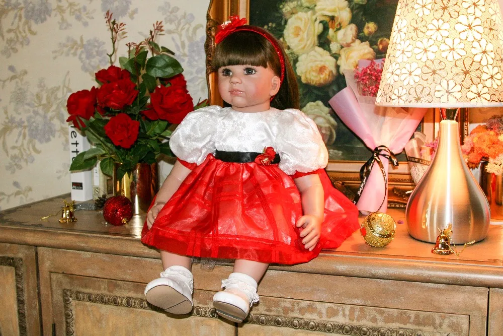 24 "большая кукла для ручной работы Силиконовая виниловая реалистичный Новорожденный ребенок Bonecas прямые волосы Bebe кукла возрожденная