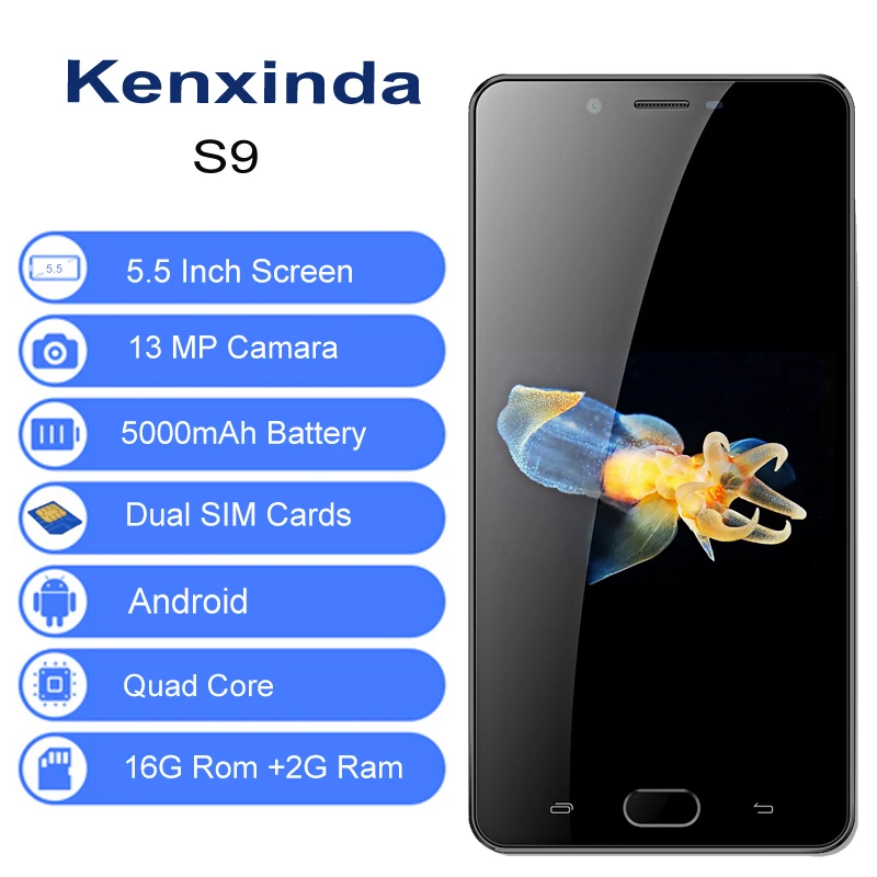 Original Kenxinda S9 HD 5.5 inch 5000mAh 13+8.0MP Dual Back Cameras 4G Android7.0 Smartphone 16GB ROM Mobile Phones +Earphone Original Kenxinda S9 HD 5.5 inch 5000mAh 13+8.0MP Dual Back Cameras 4G Android7.0 Smartphone 16GB ROM Mobile Phones +Earphone