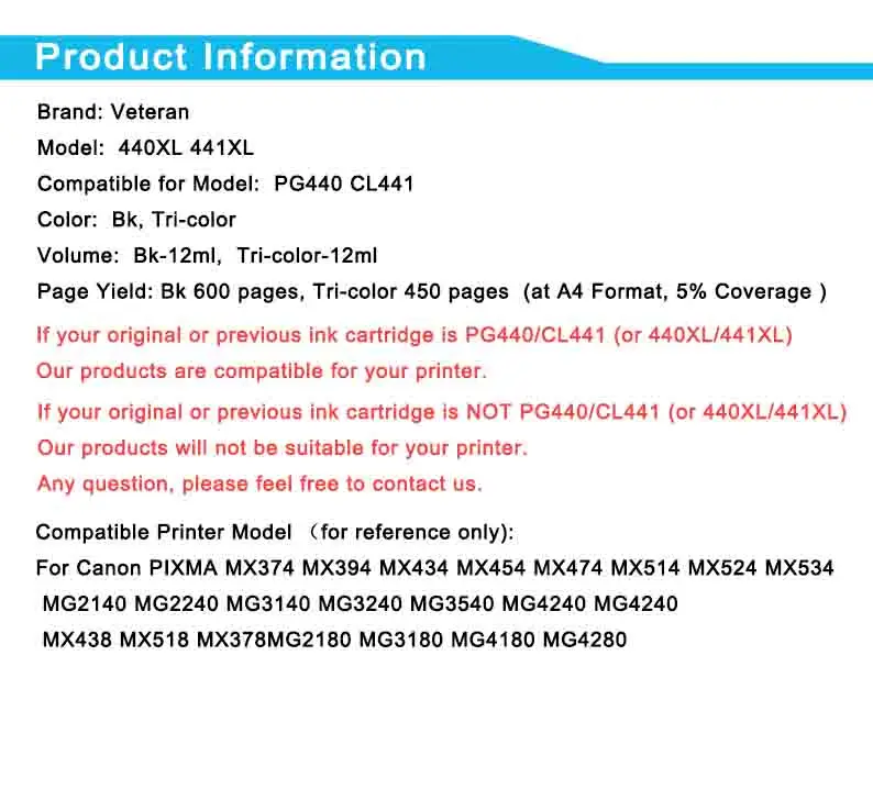 Ветеран PG440 CL441 картридж для Canon PG 440 PG-440 CL-441 чернильный картридж для Canon Pixma 4280 MX438 518 378 MX438 принтер