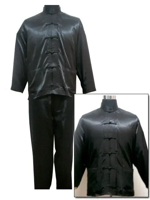 Черный Для Мужчин's полиэстерых атласных пижамный комплект, куртка и штаны, одежда для сна, одежда для сна, размер S M L XL XXL XXXL M3010