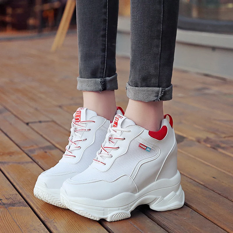 spring autumn fashion platform shoes casual sweet sports shoes shallow mouth Femmes Height Increase Shoes White mujer