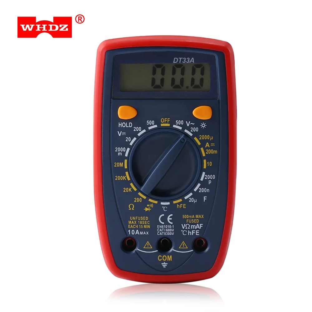 WHDZ DT33A Digital Multimeters Backlight Display Alarm Voltage Tester