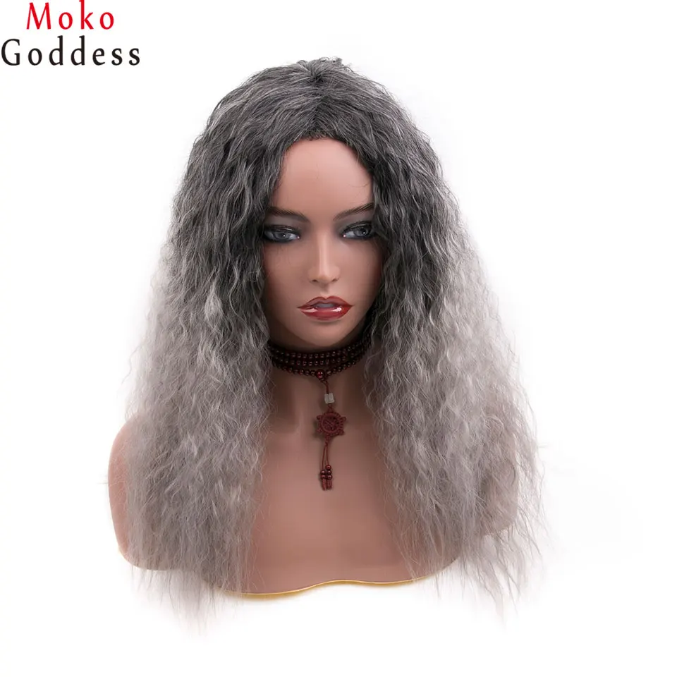 MoKoGoddess 22 ''долго естественная волна синтетические парики для Для женщин Grey Ombre парик жаропрочных женский парик