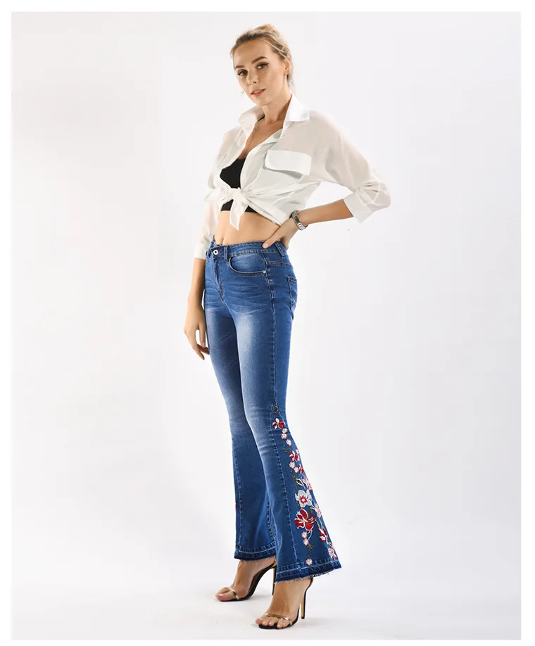 LOGAMI джинсы с вышивкой Женские обтягивающие джинсовые расклешенные брюки женские повседневные джинсы размера плюс 4XL