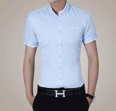 New Hot Fashion Men Dress Shirts Regular Short Sleeve Mandarin Collar ...