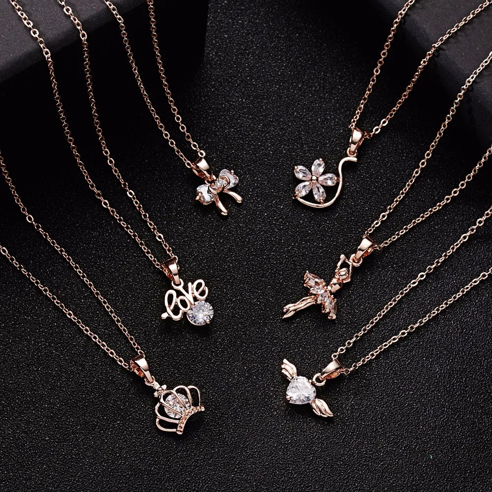 

Luxury Flower Zircon Crystal Choker Necklace Fashin Geometric Rose Gold Rhinestone Wedding Pendant Women Girls Jewelry Gifts