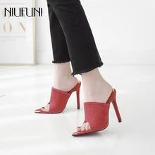 Women Pointed Toe Ladies Slides Crystal Open Peep Toe Suede Slip On Super High Heels Mules Shoes Size 34-40 Casual Shoes Pumps ladies suede size 33 4 34 2017 gray medium wine red slip on cute pumps thin high heels bow pointed toe kitten china new chinese