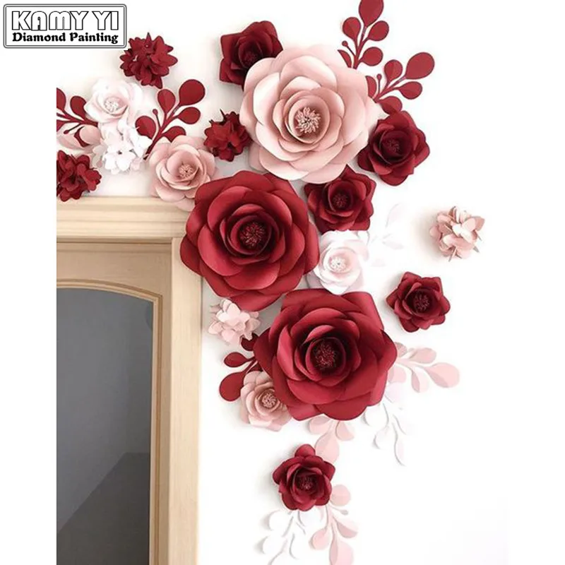 

5D DIY Diamond Painting flower red pink rose Diamond Embroidery Full Square Rhinestone Embroidery Home Decor Diamonds Mosaic XY1