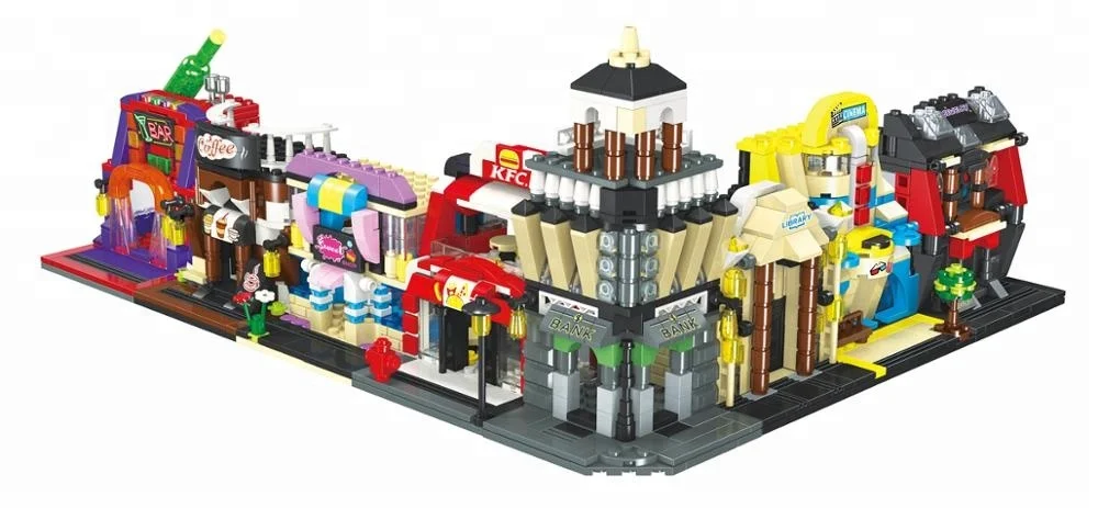 

Mini Street Set View Bar Theme Restaurant Cosmetics Shop Cake Coffee Shop Building Blocks Sets Toys For Kids Gift