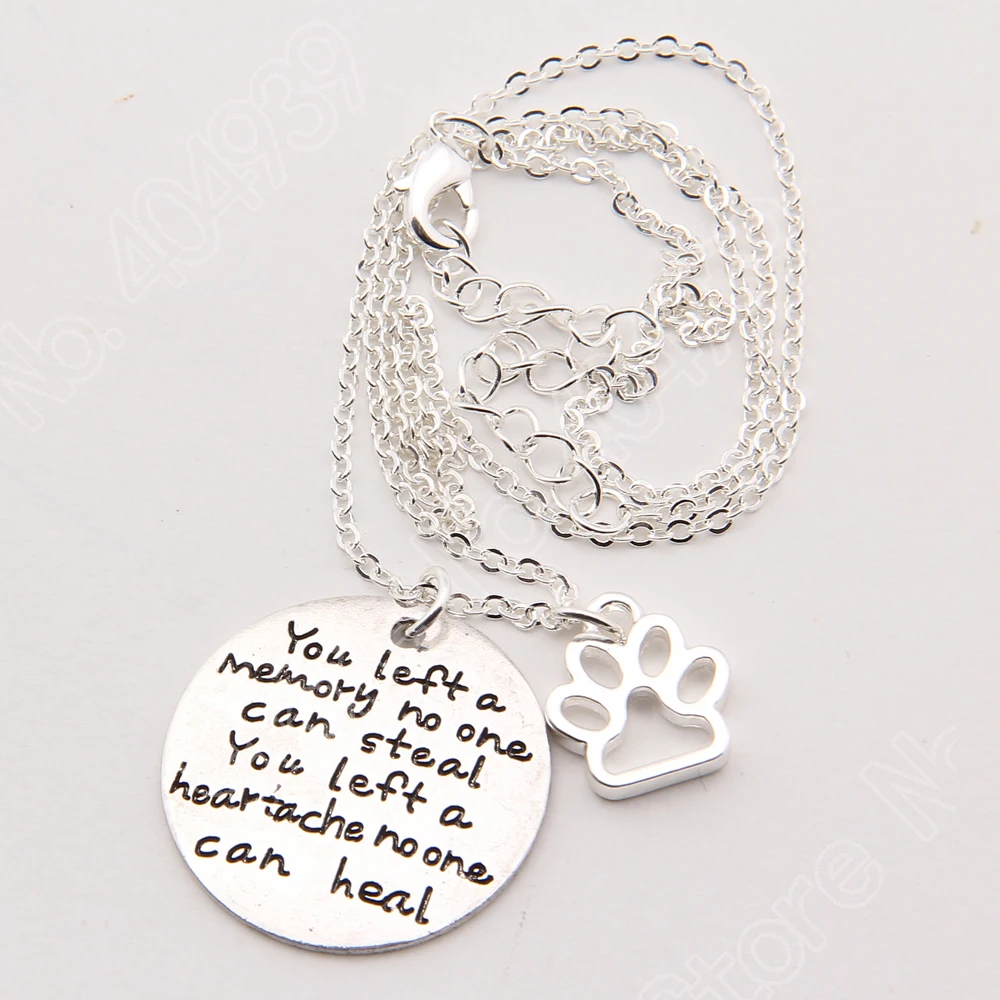 1142 You Left A Memory Dog Cat Pet Paw Print Necklace Memorial Tag