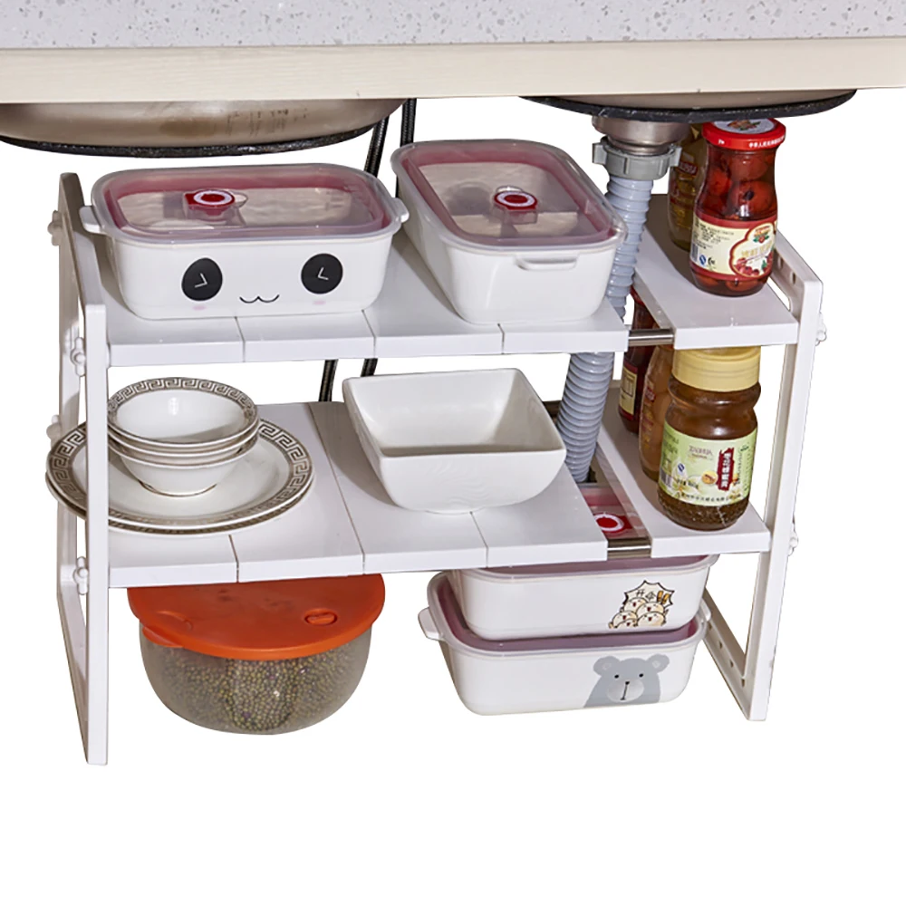 Multi Functional Under Sink 2 Tier Expandable Shelf Storage Rack