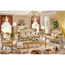 Роскошная Королевская Золотая резная деревянная рама из натуральной кожи старинная для гостиной диван