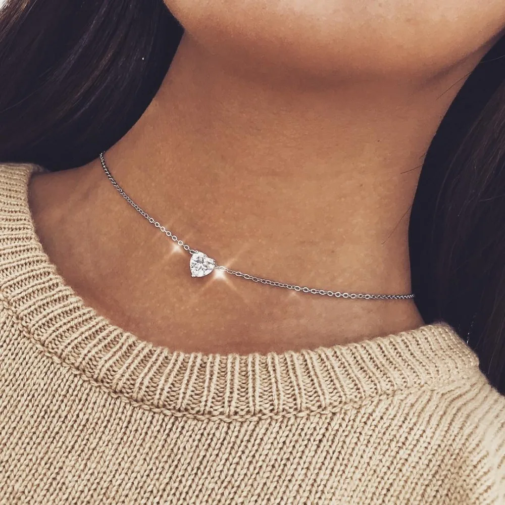 

2019 Hot Popular Heart Pendant Necklace For Women Romantic Fashion Classic Rhinestones Girl Choker Ribbon Gold Sliver2019