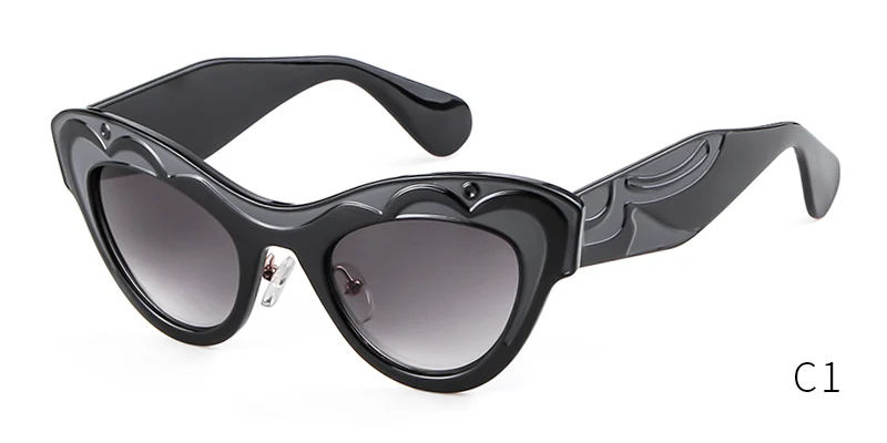 WHO CUTIE, толстые солнцезащитные очки кошачий глаз, женские, брендовые, дизайнерские, уникальный узор, оправа, Ретро стиль, кошачий глаз, солнцезащитные очки, оттенки OM720 - Цвет линз: C1
