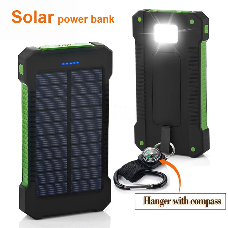 Waterproof Solar Bank Dual Usb Outdoor Travel 20000mah Waterproof Solar Bank Dual Usb Outdoor Travel 20000mah External Battery Pack Portable Charger Led Light Comp For Phone In From Phones