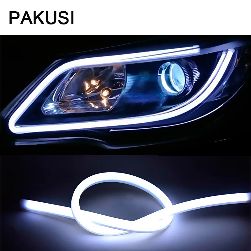 

PAKUSI 1set 60CM LED DRL Strip Light For Audi a6 a3 Lada granta Mazda 3 6 for universal car accessories White+Yellow turn signal