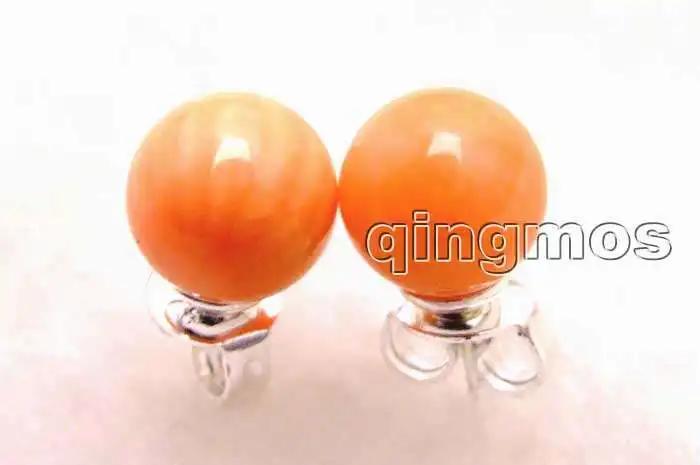 Распродажа розовый маленький 5-6 мм Круглый Натуральный Коралл серьги со Стерлинговое Серебро 925 stud-ear414 оптом/в розницу