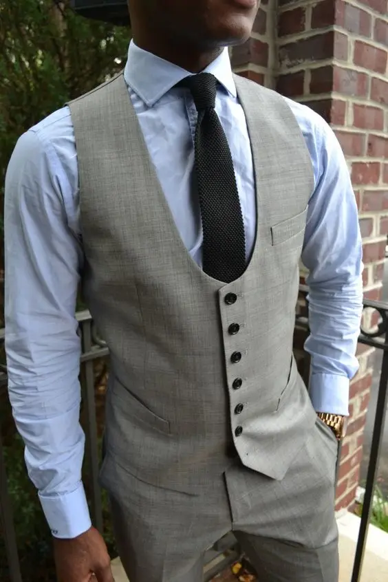Tailor Made Gray Groom Suit Vests Slim Fit Mens Wedding Dinner