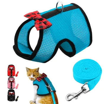 

Mesh Cat Harness and Leash Set Bowknot Cat Vest Jacket Comfy Hamster Rabbits Pet Walking Harness Escape Proof
