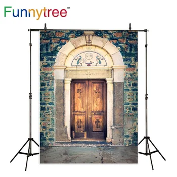 

Funnytree photo background retro door brick wall shabby cross European wedding backdrop photography photocall photophone shoots