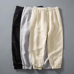 2019 Новый стиль Модные мужские летние высококлассные хлопковые льняные повседневные брюки/мужские Талия на резинке тонкие льняные балки