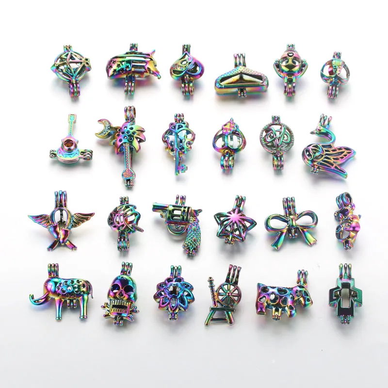 

10PCS/Lot Mixed Pearl Cage Locket Necklaces Aroma Diffuser Necklace Pendant Necklace Perfume Essential Oil Aromatherapy Locket