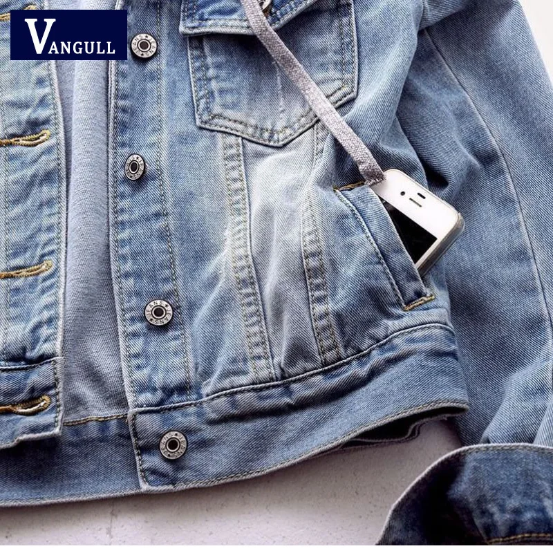 VANGULL женские джинсовые куртки 2019 новые весенние осенние с длинным рукавом