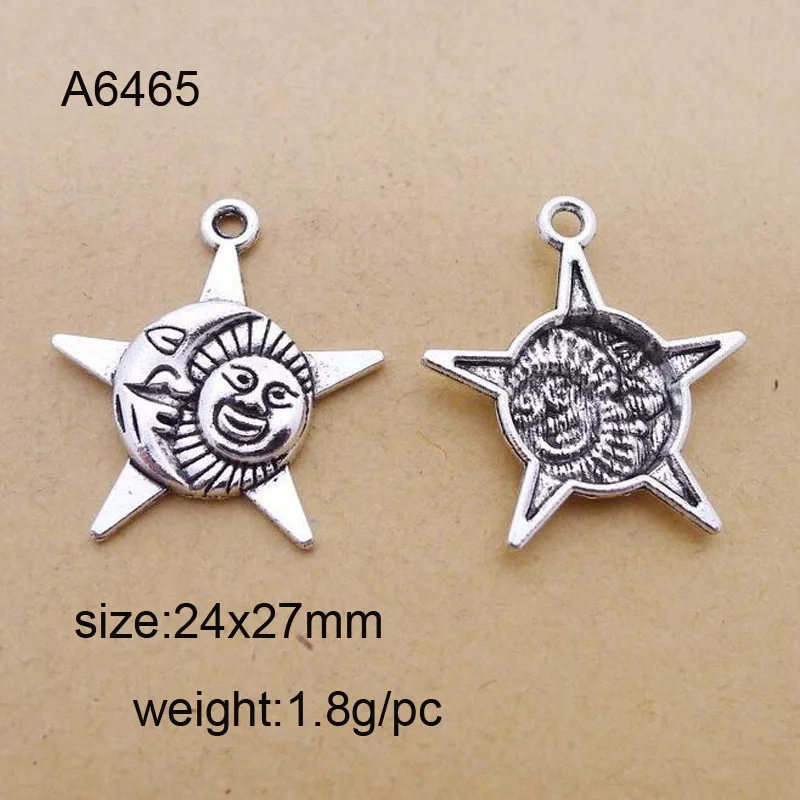 25PCS Antique Silver Plated Star Sun Moon Charms Pendant Fit Making