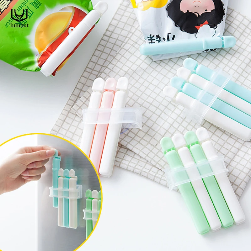 

luluhut 4pcs/lot bag clips household food storage bag sealer kitchen food fresh keeping food clip sealing clips with suction cup