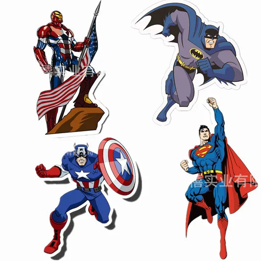 

2016 new 4 steel as super heroes, Iron Man, Captain America, Batman, Superman, four different characters Wall Sticker