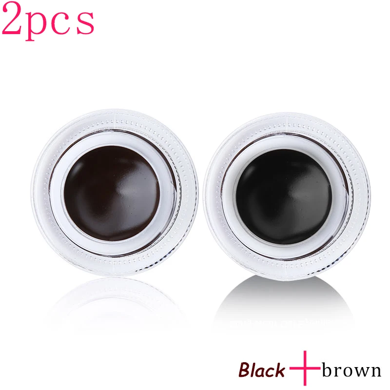 Black And Brown 2 в 1 Крем гель подводка для глаз Pencile Макияж инструмент подводка для глаз Стойкая подводка для глаз Кисть Водонепроницаемая Косметика набор женский косметический - Цвет: Black And Brown