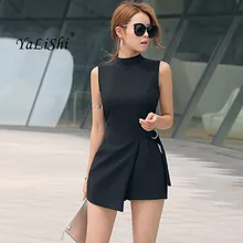 2021 Summer Plus Size Solid Playsuit Women Black Sleeveless Casual Office Playsuits Shorts Vintage Elegant Asymmetrical Jumpsuit