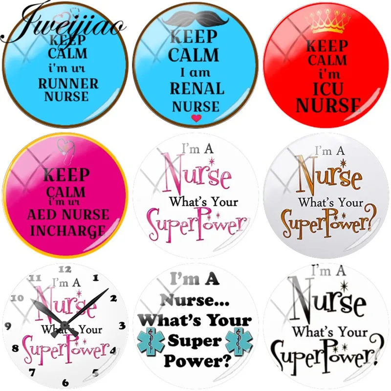 

JWEIJIAO Keep Calm I'm A Nice Nurse Picture DIY Glass Cabochon Dome For Bracelets Earrings Brooches Charms Nurse's Day Gift