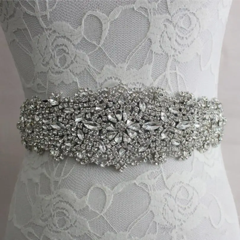 

Crystal Bridal Belt Handmade Rhinestones Wedding Belt Silver Diamond Wedding Sash for Bridal Accessories