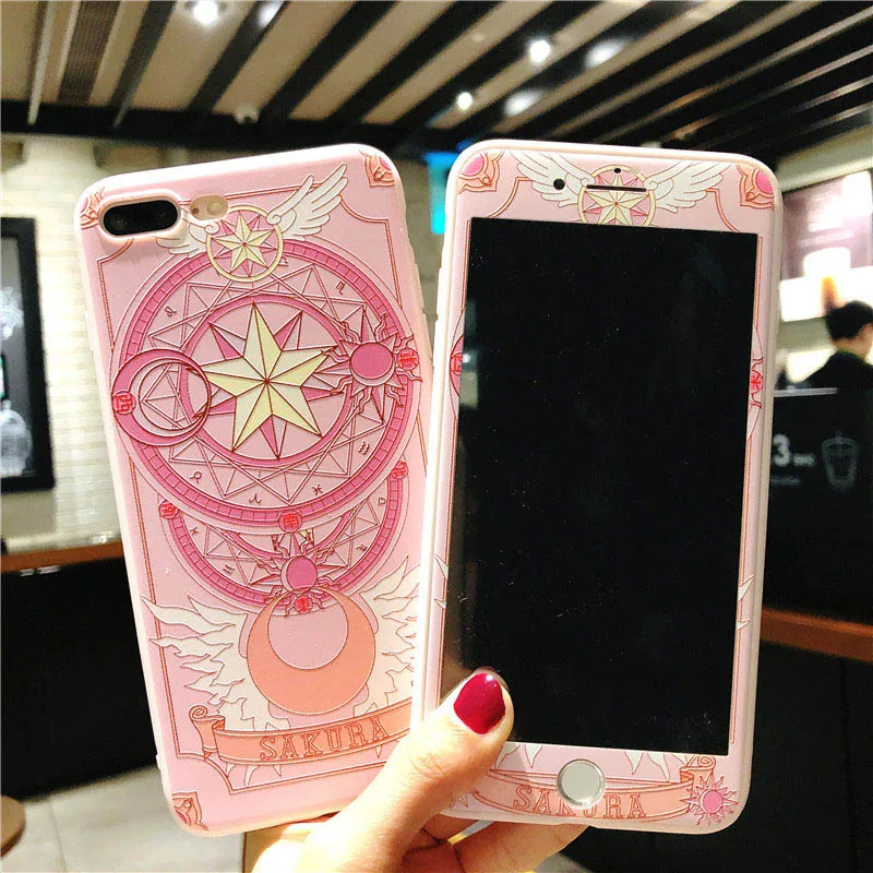 Cardcaptor Sakura чехол для iPhone 8 8Plus пленка экрана из закаленного стекла милый розовый 7