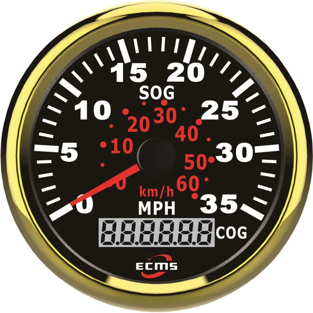 Морской лодка автомобиль грузовик GPS Спидометр 9-32V 35MPH 85 мм 316L золотой ободок