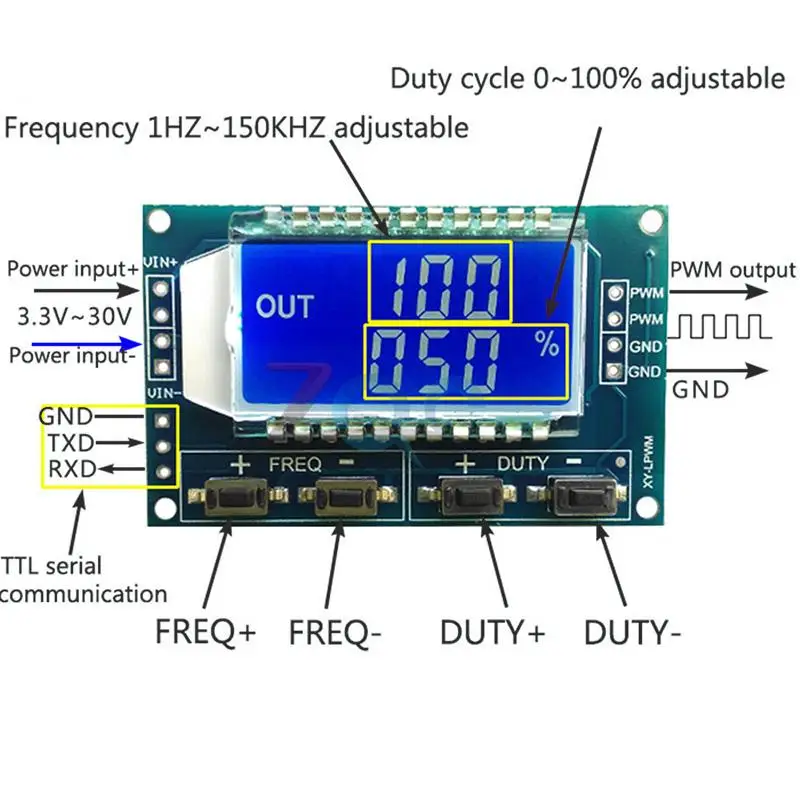 Прямоугольная волна квадратный волновой генератор сигналов PWM частота импульсов рабочий цикл регулируемый модуль ЖК-дисплей Дисплей 3,3 V-30 V PWM плата Модуль гибкий кабель