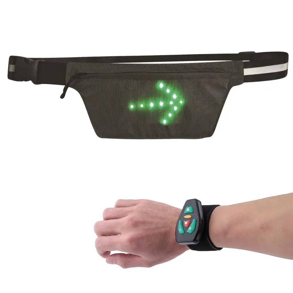 

Wireless Remote Control LED Luminous Night Warning Cycling Bicycle Pack Bag Safety Turn Signal Light Sports Waist Belt Bag