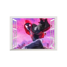 Cheap Marvel Spiderman 3D View  Wall Stickers For Kids Room Boy Bedroom Accessories Broken Wall Super Heroes Mural Art Decals