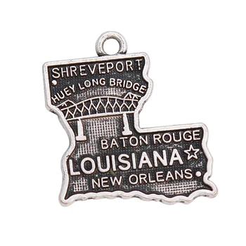 

RAINXTAR Antique Silver Color Double Sided Louisiana State Map Charms For Travel Lover 18*21mm 50pcs AAC1246