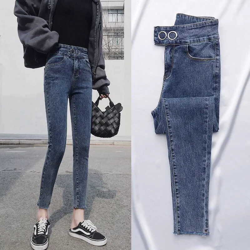 Skinny Stretch Jeans for woman High Waist plus size pencil Pants Retro blue Denim Pants New Mom's Autumn Ankle trousers - Цвет: Синий