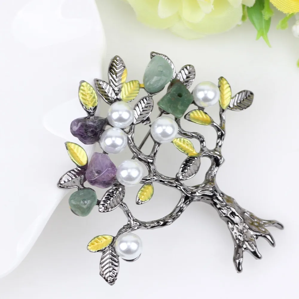 Женская Брошь в виде дерева с бусинами и натуральным камнем|brooches for women|tree broochbrooch
