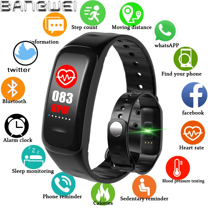 

BANGWEI Mens waterproof Smart sport Watch Heart Rate Blood Pressure Monitor Fitness Tracker Pedometer Sleep Detect Smart Watches
