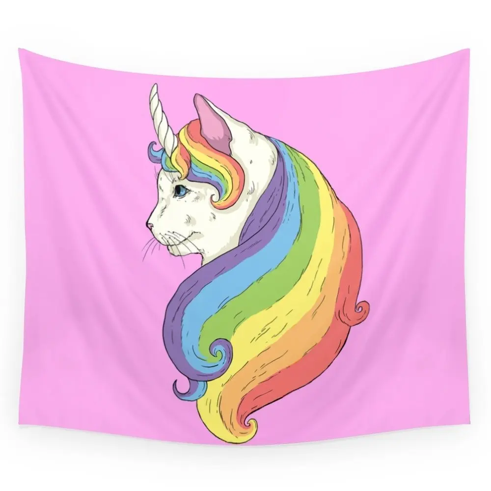 Cat Unicorn Wall Tapestry Wall Hanging Wandbehang Gobelin Blanket Dorm