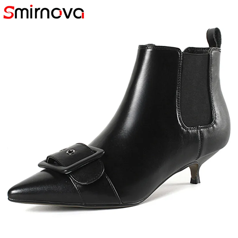 Moda Toe negro Fino Cuero 43 Genuino De Beige Grande Hebilla Nueva Punta Talones Mujer Tamaño 33 Med 2018 Tobillo Botas Smirnova Otoño WwYSUq1x
