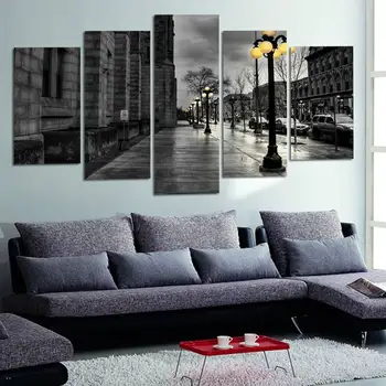 

5 Piece Modern Style Abstract Painting Canvas Retro City Street Landscape Pictures Decorative Modular Picture dropshipping