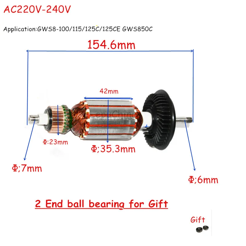 AC220 240V Good Armature Rotor Motor Replacement for BOSCH GSW8 100C