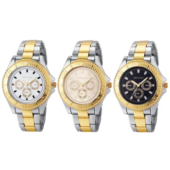 

Men's Wrist Watch Luxury Date Gold Dial Stainless Steel Analog Quartz Watch Man Reloj Hombre 2019 Men Wristwatch Clock